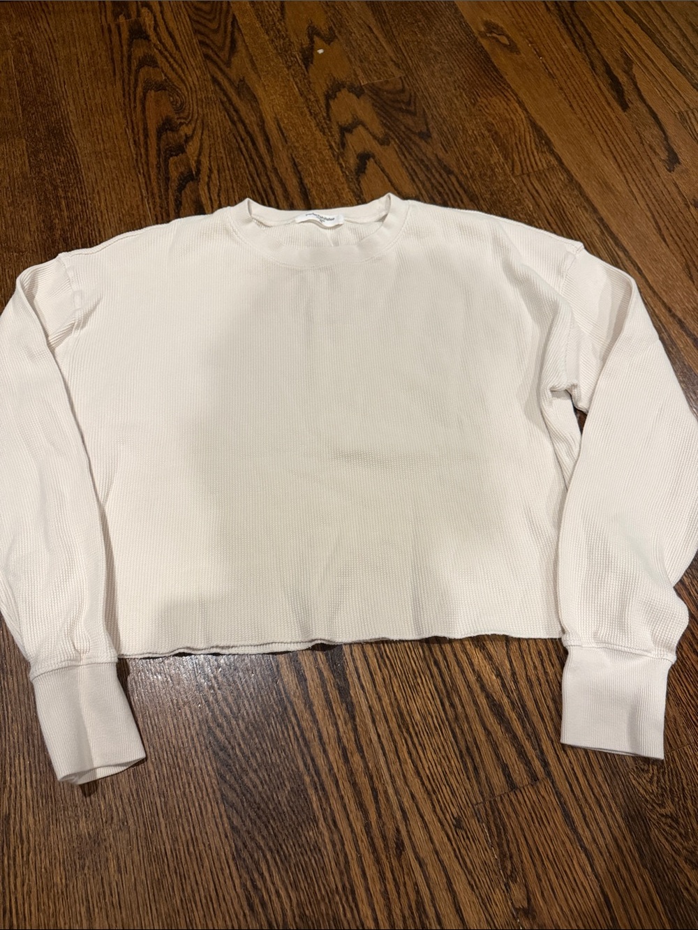 perfectwhitetee Boxy Cropped Waffle Crewneck